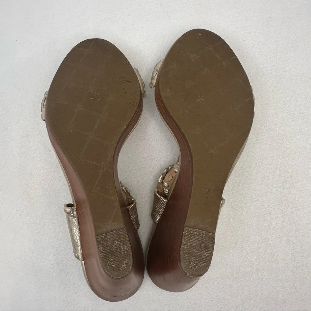 Jack Rogers Luccia Metallic Gold Leather Double Strap Wedge Sandals 8.5